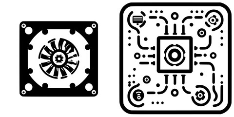Poster - Digital representation of a cooling fan next to a circuit board design capturing modern technology's intricate details