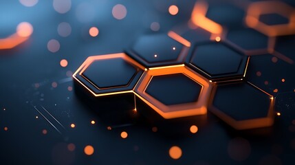 Fototapete - Abstract Digital Surface with Dynamic Glowing Hexagons