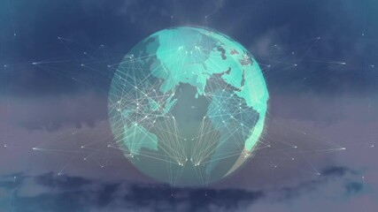 Poster - Digital animation of globe showing network connections over cloudy sky background