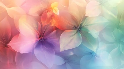 Poster - an abstract floral background with layered, translucent flowers in a harmonious blend of colors