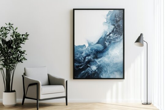 Modern abstract art print in living room setting