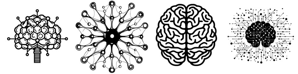 Poster - Artistic representations of neural networks and brain connections in a minimalist black-and-white style