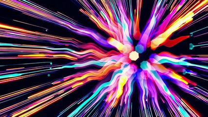 Leinwandbilder - Burst of vibrant neon light trails in the dark, digital technology concept