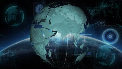 Poster - Digital globe with data processing animation over Earth from space