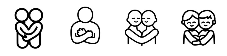 Poster - Different expressions of love and affection shown through simple icons illustrating couples and families embracing each other
