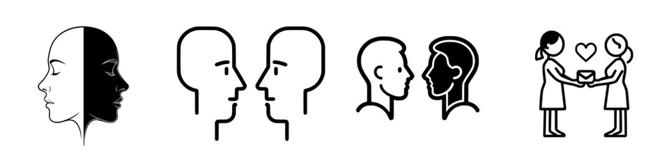 Poster - illustrations of human profiles and interactions showcasing connection and diversity in emotions and