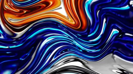 Poster - Abstract fluid art in vibrant blue and orange swirling patterns, contemporary design