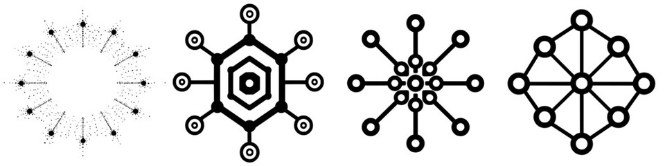 Poster - Various black and white designs showcasing interconnected patterns with geometric shapes and nodes