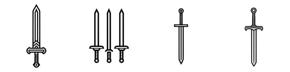 Poster - Various sword designs displayed in a minimalist style showcasing different shapes and styles in black and white