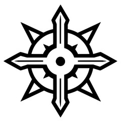 Poster - Intricate compass design featuring directional arrows and spikes in a bold black outline on a white background