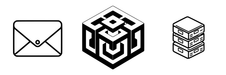 Poster - Creative black and white illustrations of communication, technology, and organization symbols