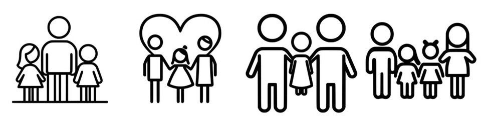 Poster - Various family icons representing unity, love, and togetherness in a simple, minimalist style