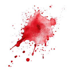 Poster - Blood stain with dynamic splatter on white background emphasizing texture and vivid color detail, Blood stain isolated on white background