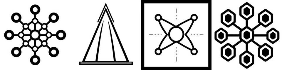 Poster - Unique geometric shapes and symbols representing patterns and connections in design and art