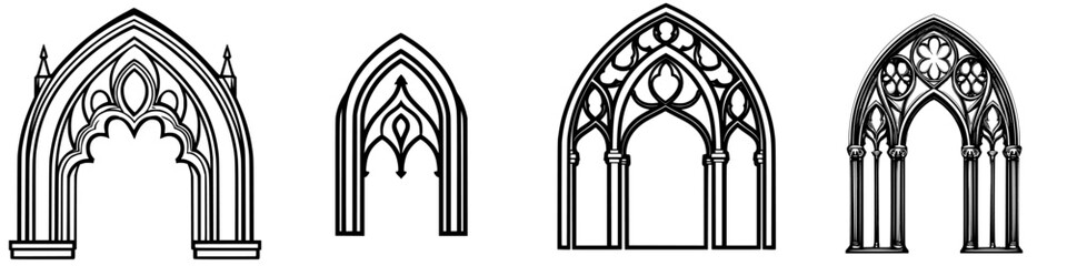 Poster - detailed illustrations of gothic architectural arches in various designs showcasing intricate featur