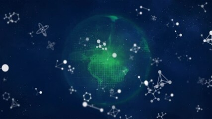 Poster - Animation of Earth with digital network and molecular structures in space background