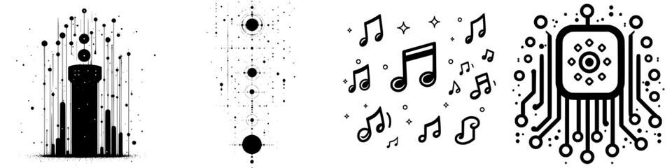 Poster - Abstract design featuring a castle silhouette and musical notes with a digital circuit motif