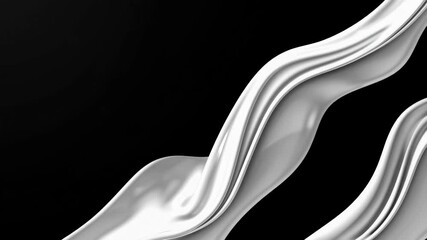 Poster - Silver metallic waves on black background, fluid motion. Modern art design concept