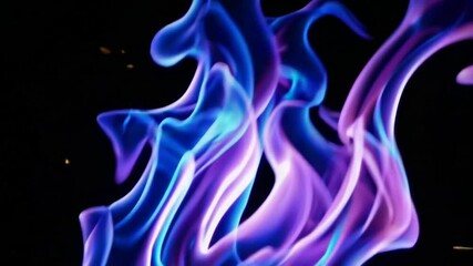 Poster - Blue and purple flames on black background, artistic abstract concept