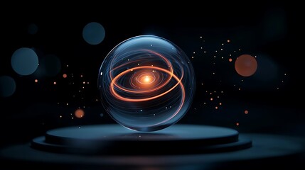 Poster - Translucent Sphere with Swirling Orange and Blue Lines in Dark Background