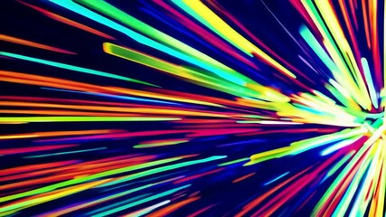 Fototapete - Dynamic multicolored light trails on dark background, motion speed concept