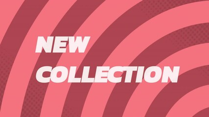 Poster - Animation of new collection text over red and pink striped background design