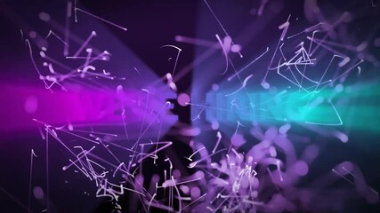 Poster - Dynamic motion of purple and blue light streaks with animation over dark background