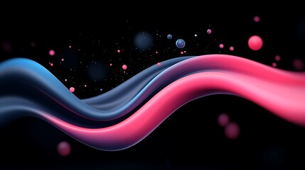 Poster - Abstract Pink and Blue Glossy Waves on Dark Background
