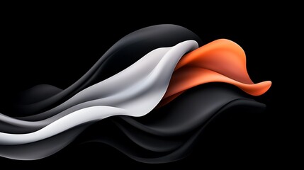Poster - Abstract Silver Wave Background with Black and Orange Accents