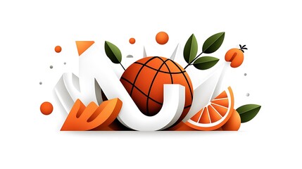 Poster - Abstract Geometric Composition with Basketball and Orange Slices
