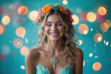 Poster - Vibrant Turquoise Background with Stunning Bokeh Effects for a Colorful Celebration