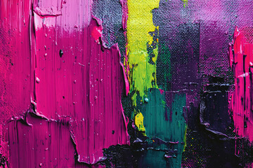 Poster - Vibrant abstract painting with thick impasto strokes of pink, green, yellow, and purple.