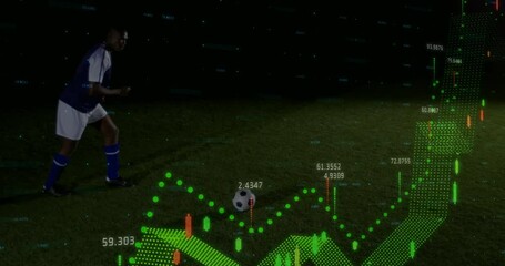 Poster - Preparing to kick ball, soccer player with animation overlay on field