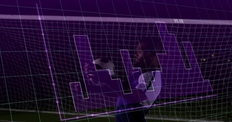 Poster - Saving ball, soccer player with digital animation overlay on goal net