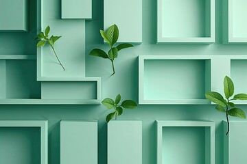 Poster - Trendy Mint Background with Geometric Rectangle Alignment for Business and Contemporary Design