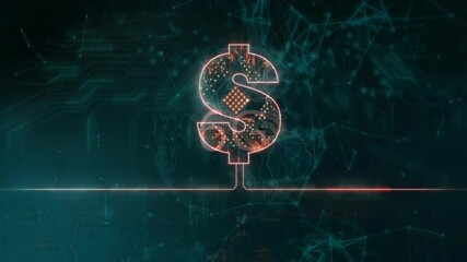 Poster - Animation of digital dollar sign with circuit patterns over network connections