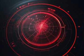 Poster - A futuristic red digital radar interface displays global data streams and target acquisition.