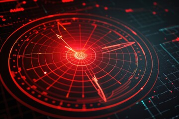 Poster - A close-up of a red digital radar screen displaying tracking data and signals.