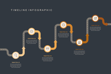 Wall Mural - business road map timeline infographic concept. with icons and 6 options, corporate milestones graph