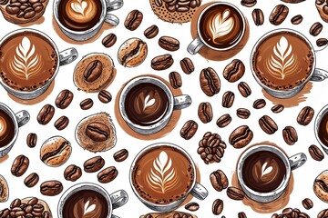 Cozy Hand-Drawn Doodle Coffee Patterns and Textures for Seamless Design