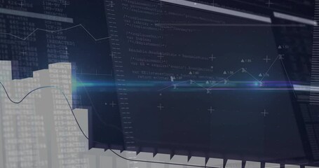 Poster - Merging code and data graphs with animation and glowing digital interface effect