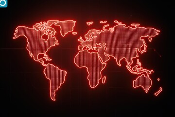 Poster - red dot world map digital visualization graphic