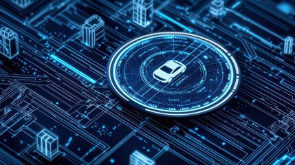 Poster - Futuristic car technology with digital circuitry design