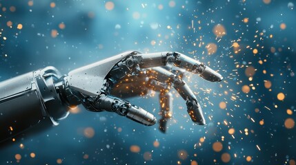 Poster - Robotic Hand Reaching Out with Sparks in Background