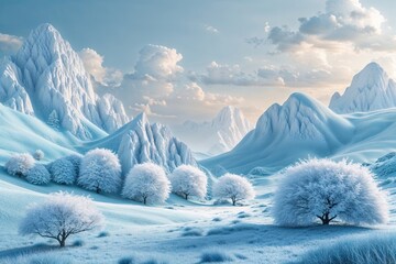 Poster - Calm Powder Blue Landscape with Peaceful Elements and Gentle Textures