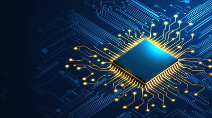 Poster - Modern computer chip with circuit background design