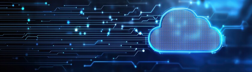 Poster - Digital cloud technology with data stream background