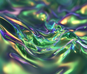 Poster - Abstract Green and Blue Flowing Shape with Light Reflections and Smooth Curves