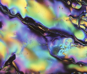 Poster - Close-Up Abstract Iridescent Colors in Flowing Liquid Patterns Creating Vibrant Visual Effects