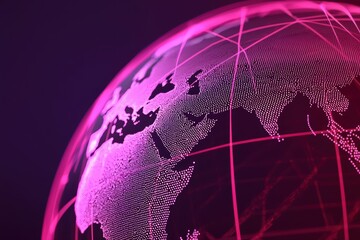 Poster - Vibrant pink globe with geometric lines and patterns
